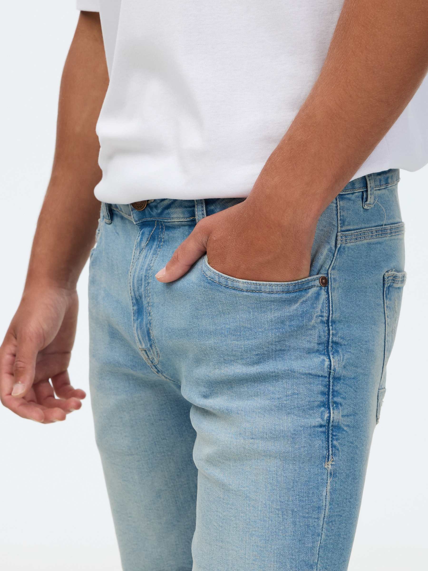 Bermuda jeans cinco bolsos azul vista meia frontal