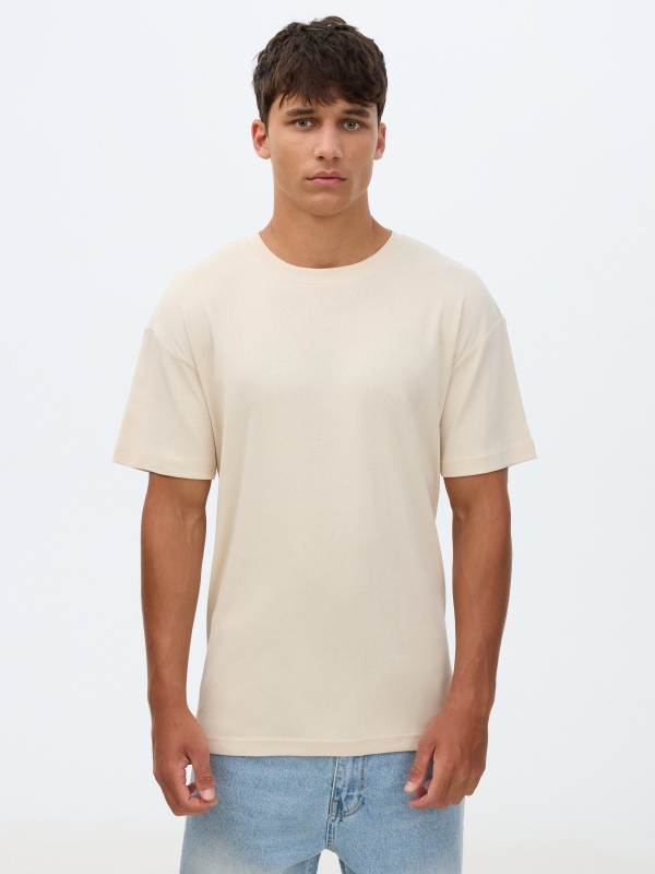 Basic crew-neck T-shirt raw middle front view