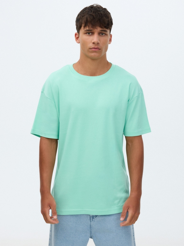Basic crew-neck T-shirt sea green middle front view