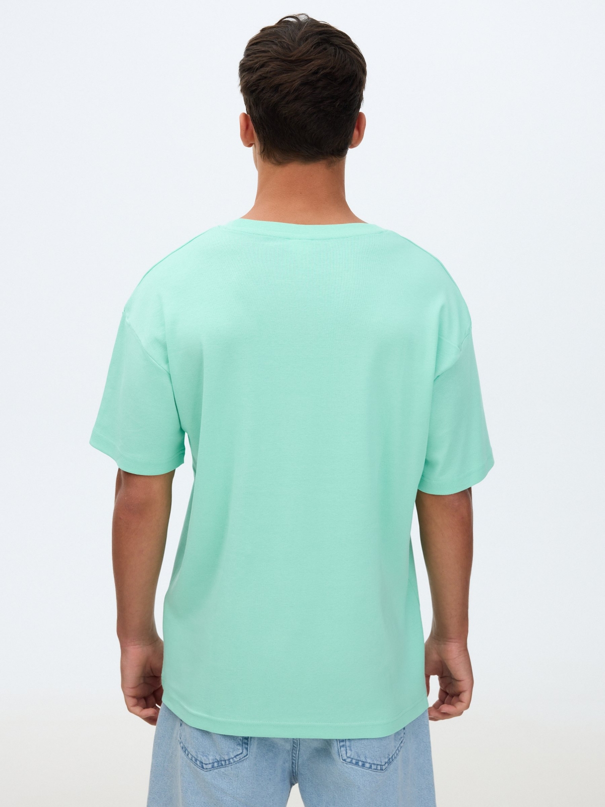 Camiseta básica de gola redonda verde mar vista meia traseira