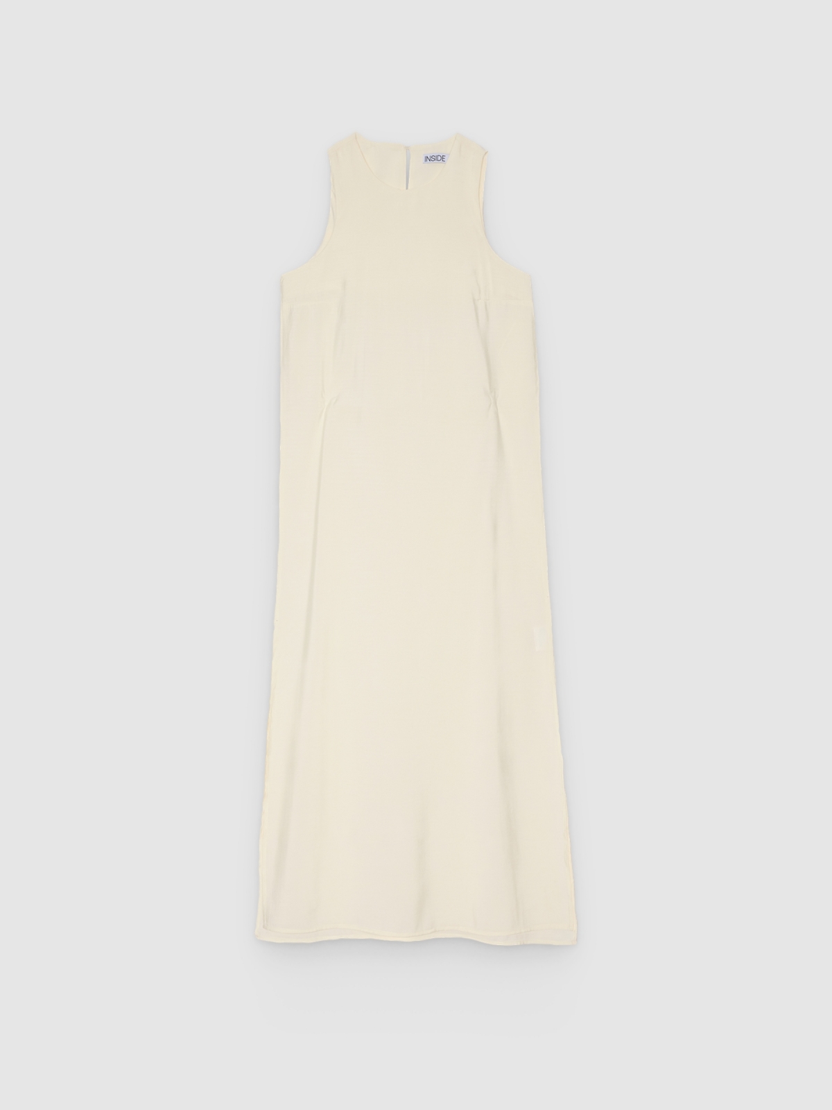 %Pto% Vestido maxi liso con abertura blanco roto vista frontal