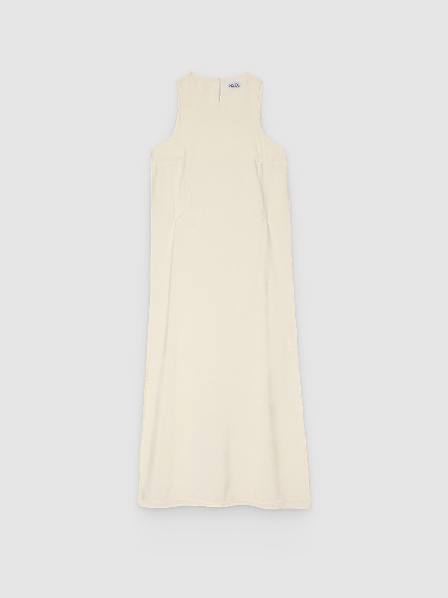 %Pto% Vestido maxi liso con abertura blanco roto vista frontal