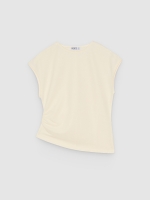 %Pto% Asymmetrical ruched T-shirt raw front view