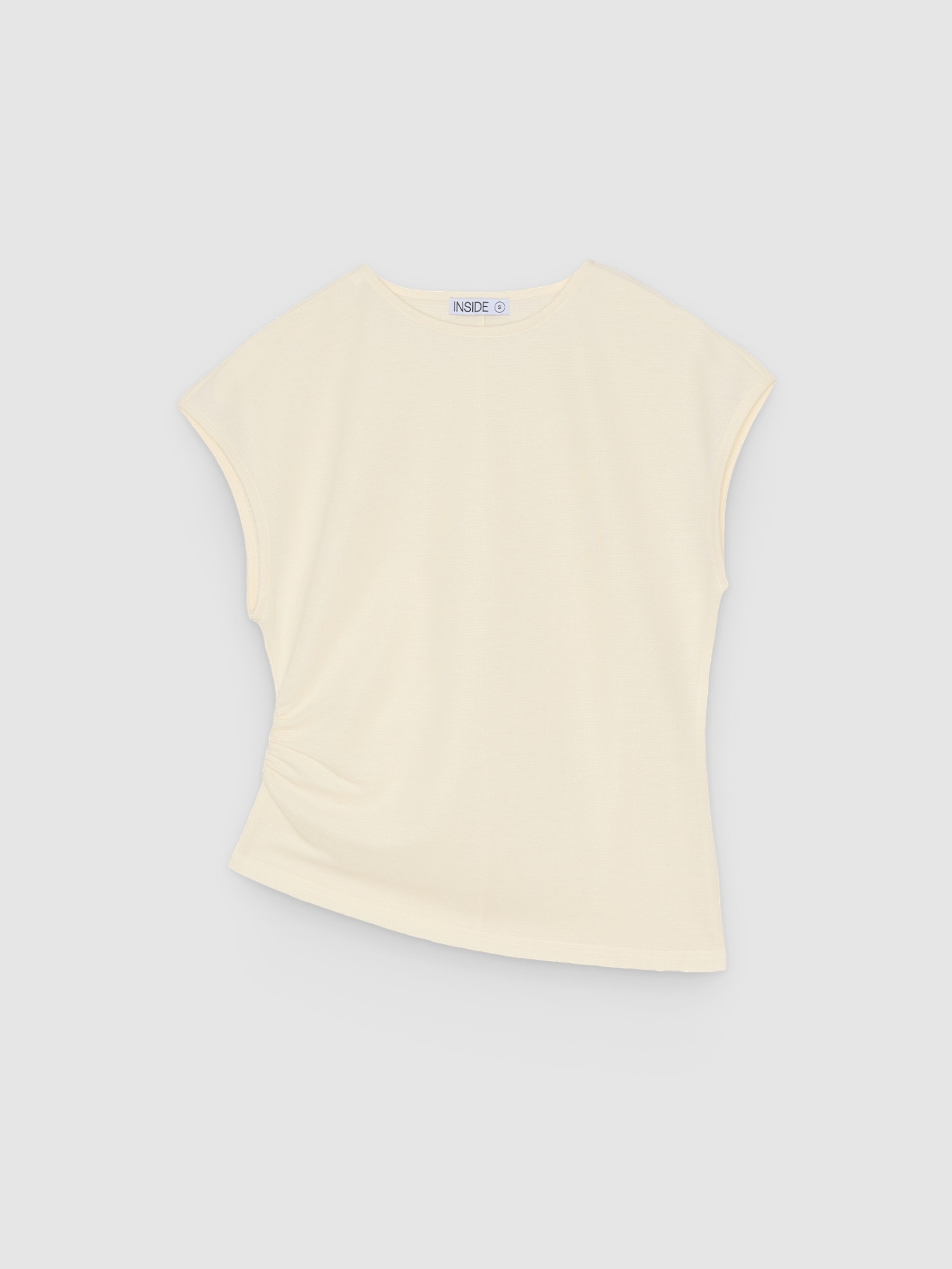 %Pto% Asymmetrical ruched T-shirt raw front view