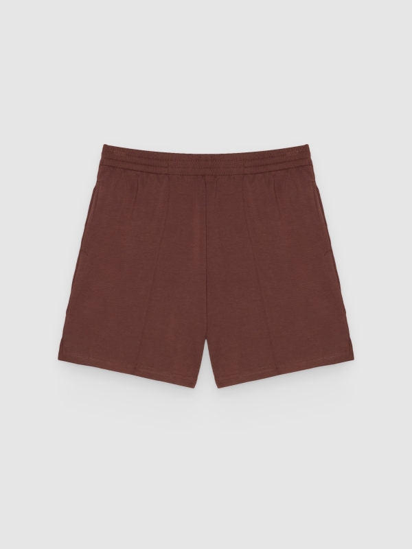  Short de malha elástica cintura alta chocolate vista frontal