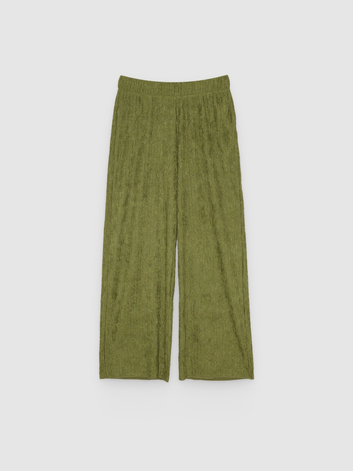 %Pto% High-waisted textured flowy pants green front view