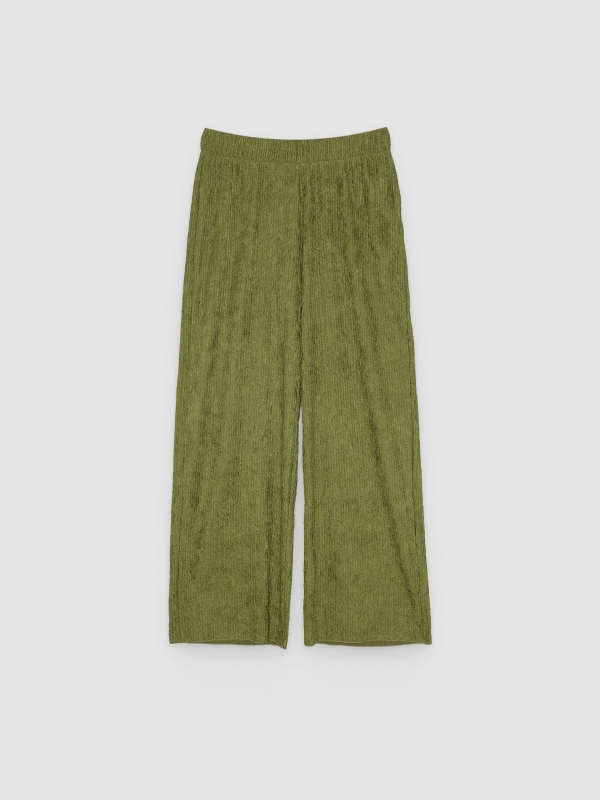  High-waisted textured flowy pants green front view