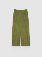 %Pto% Calça fluida textura cintura alta verde vista frontal