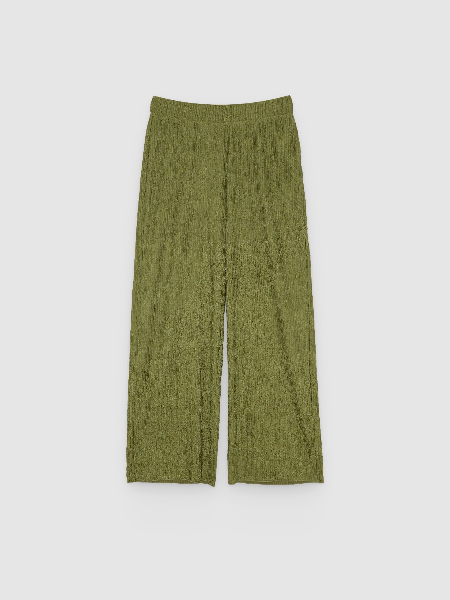 %Pto% Pantalón fluido textura tiro alto verde vista frontal