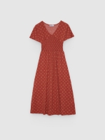%Pto% Vestido midi estampado nido abeja teja vista frontal