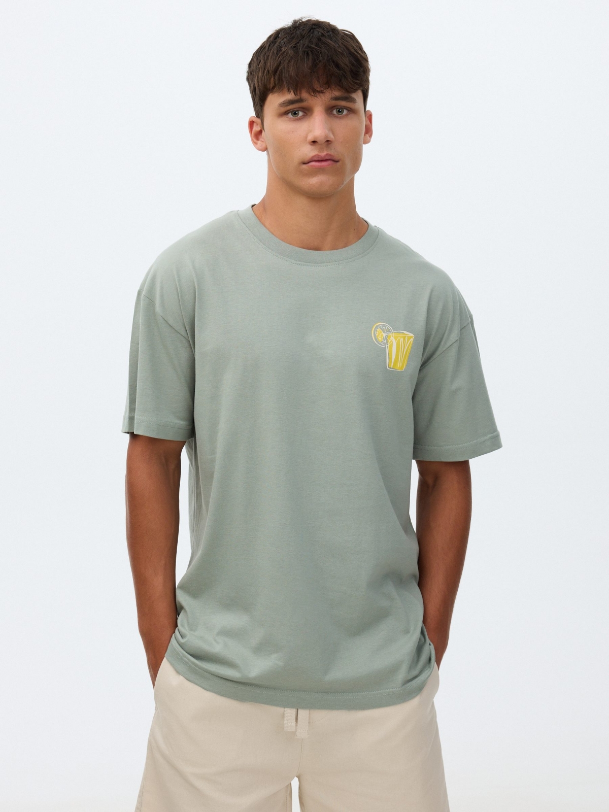 Camiseta mini print verde vista meia frontal