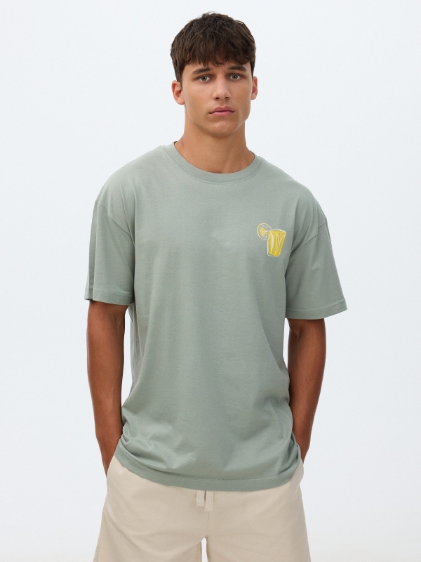 Mini print T-shirt green middle front view