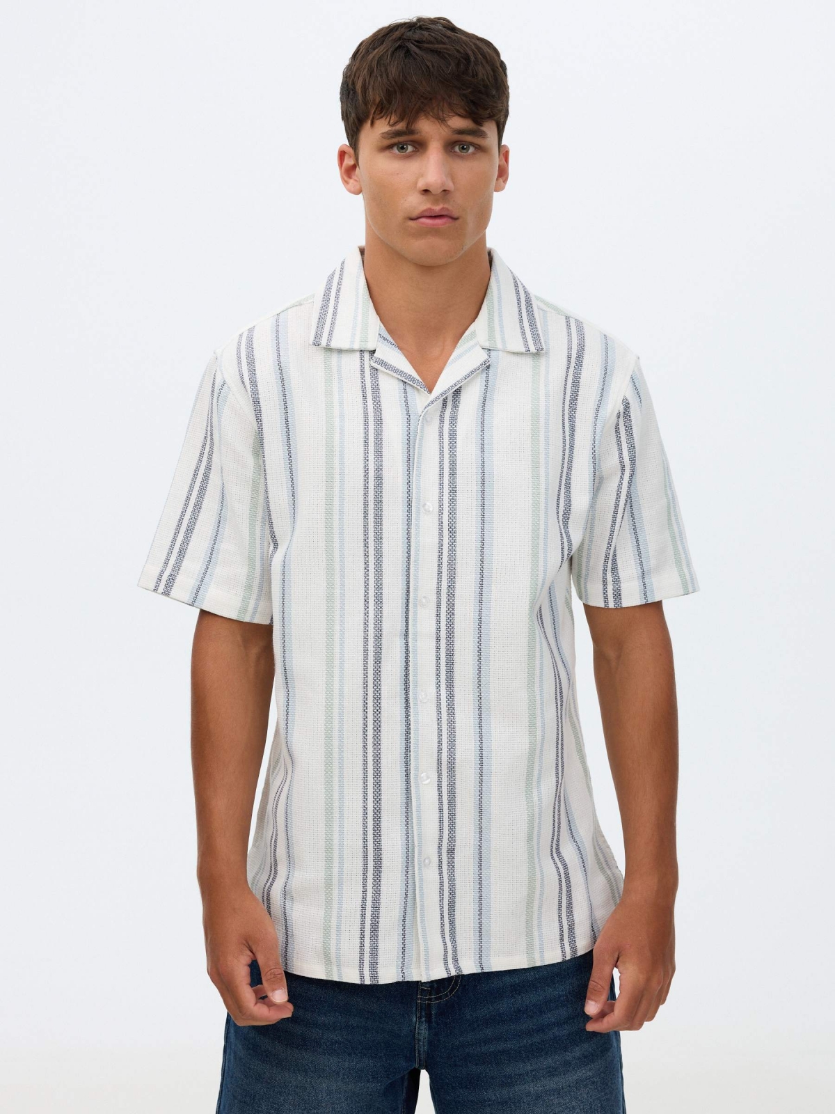 Camisa rústica de rayas blanco vista media frontal