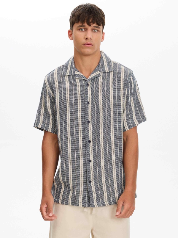 Rustic striped shirt beige middle front view