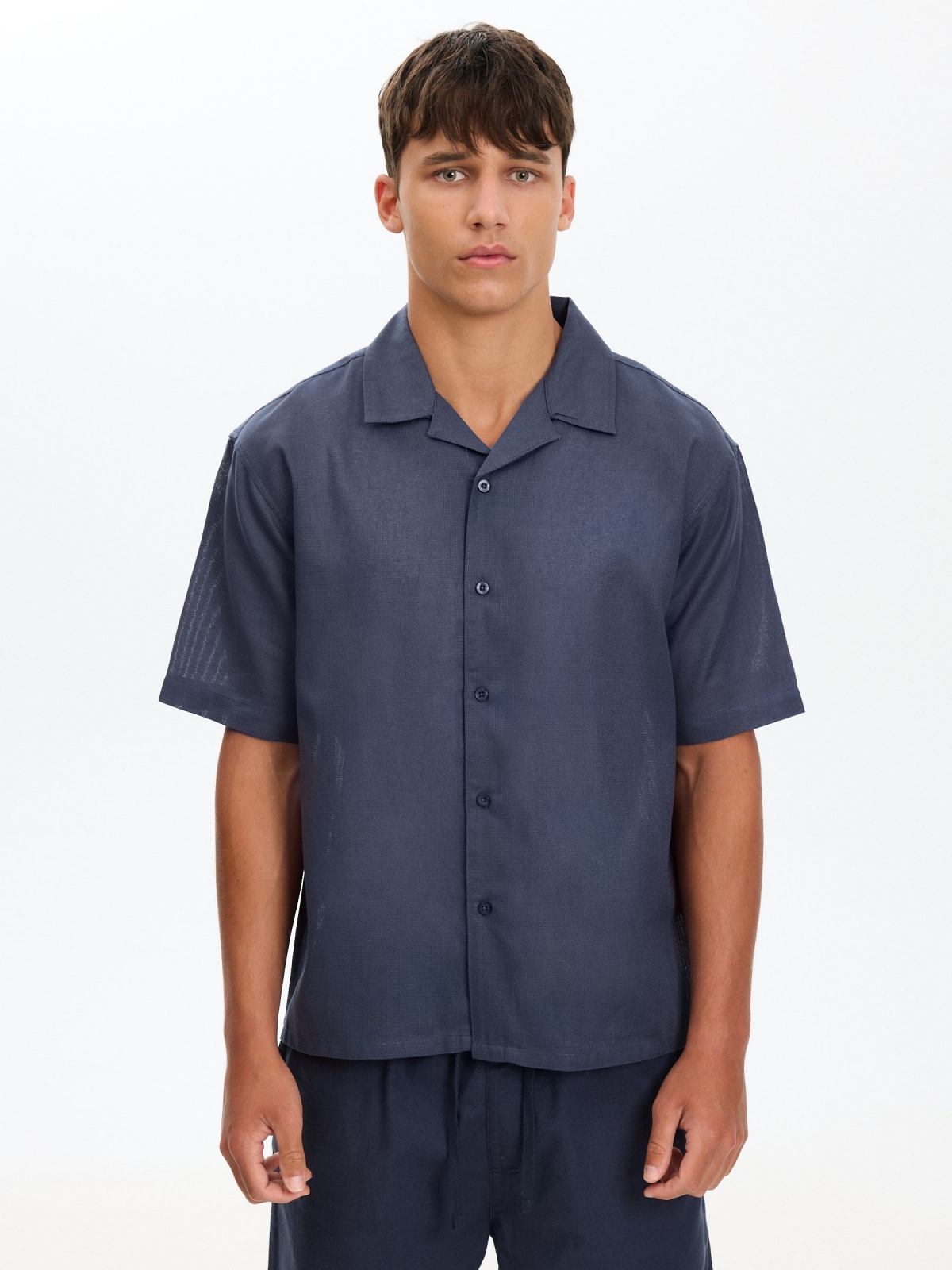 Oversized cotton shirt navy middle front view