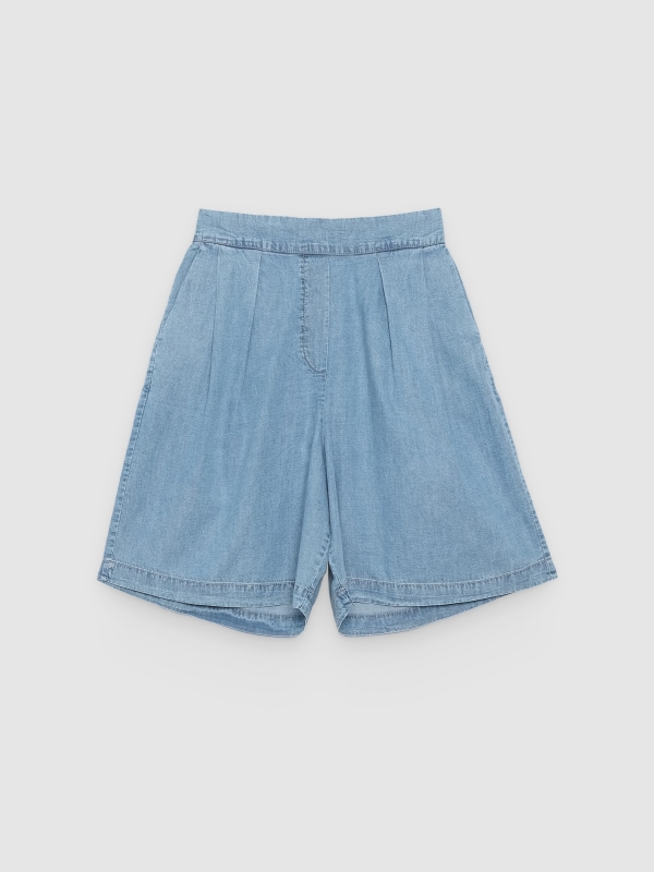  High-waisted denim bermuda shorts light blue front view