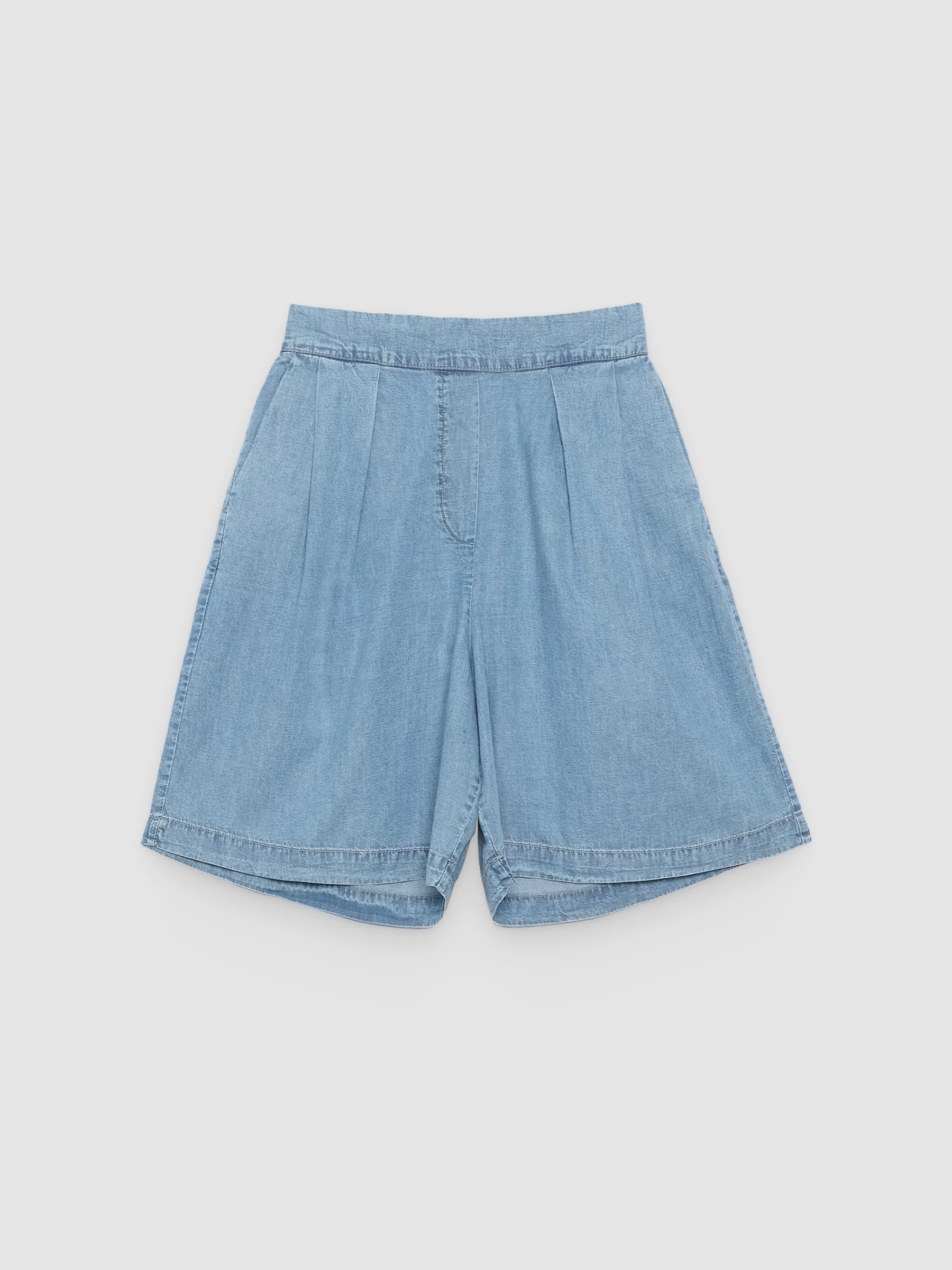 %Pto% Bermudas denim tiro alto azul claro vista frontal