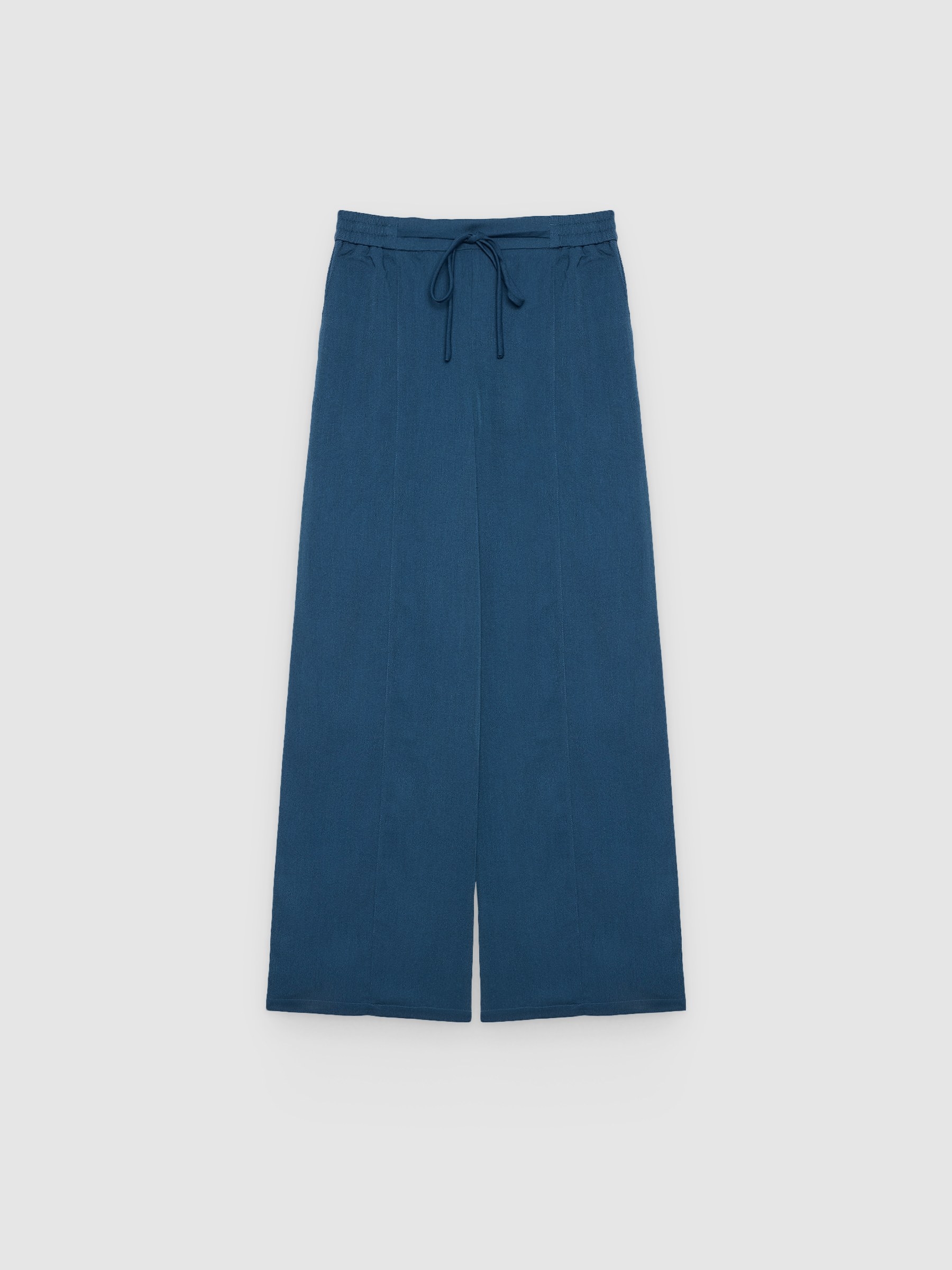 Fluid high-waisted palazzo pants blue front view