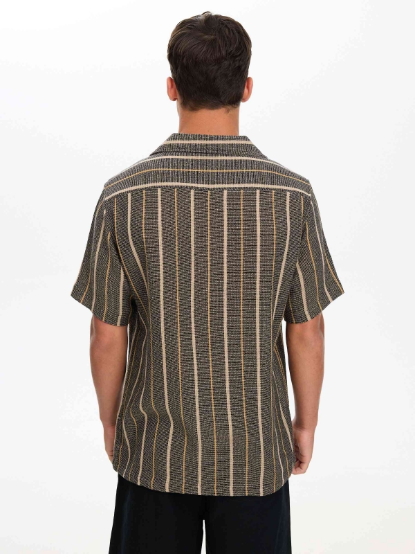 Striped shirt with resort collar black middle back view