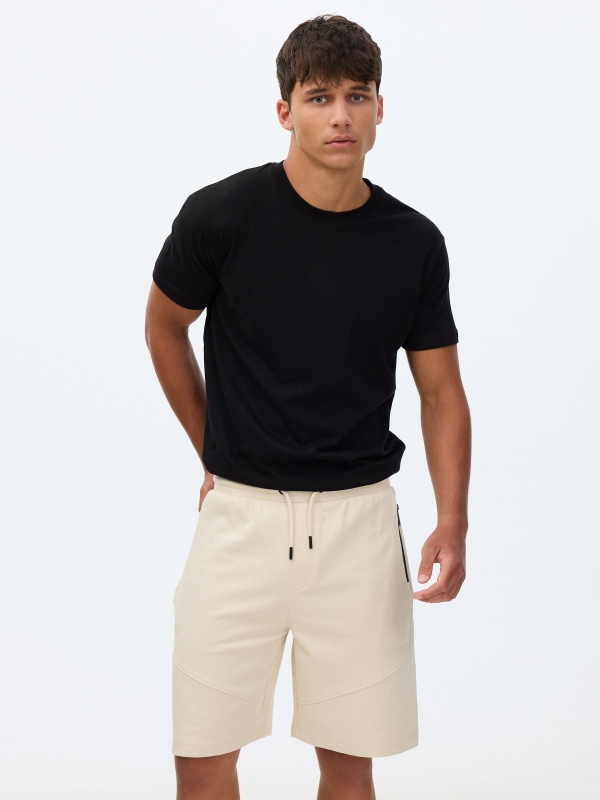 Fleece jogger bermuda raw detail view
