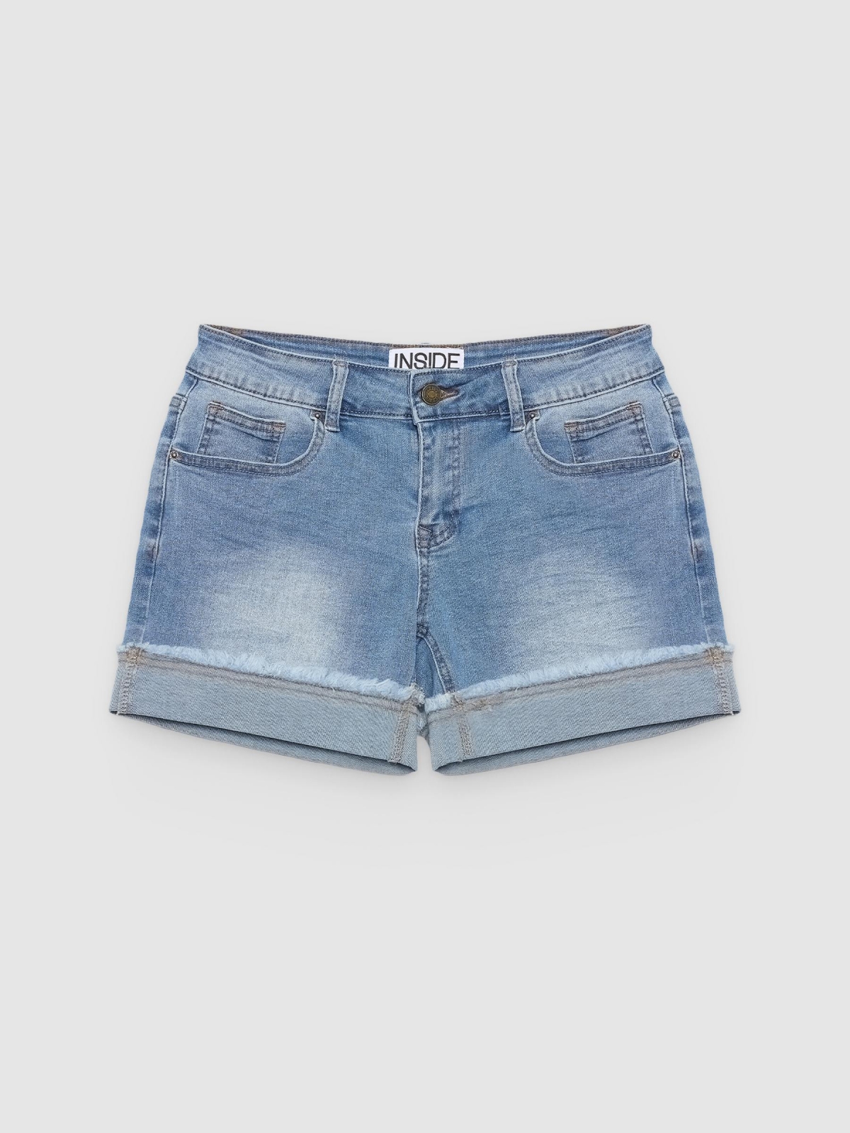 %Pto% Shorts denim bainha desfiada azul vista frontal