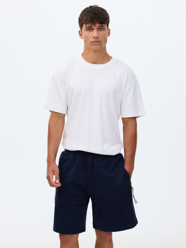 Fleece jogger bermuda navy detail view