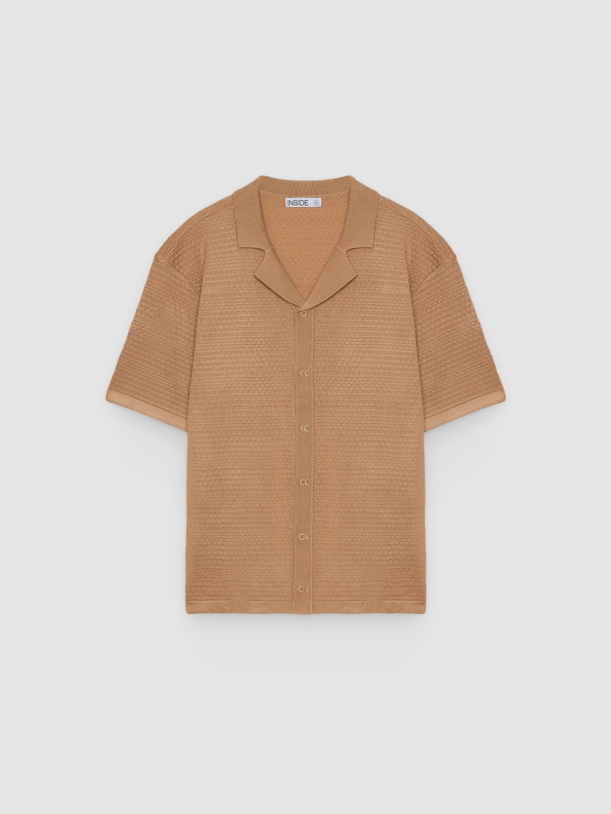 %Pto% Camisa de malha gola resort bege vista frontal