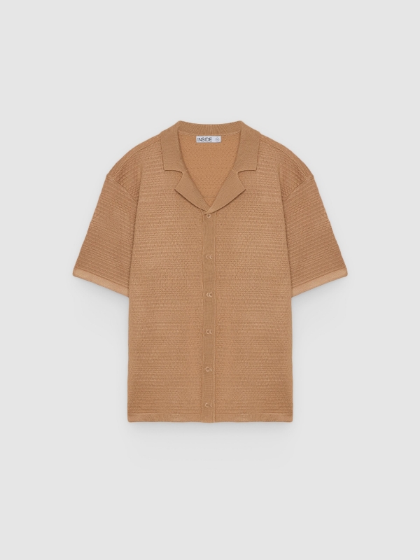  Resort-collar knit shirt beige front view