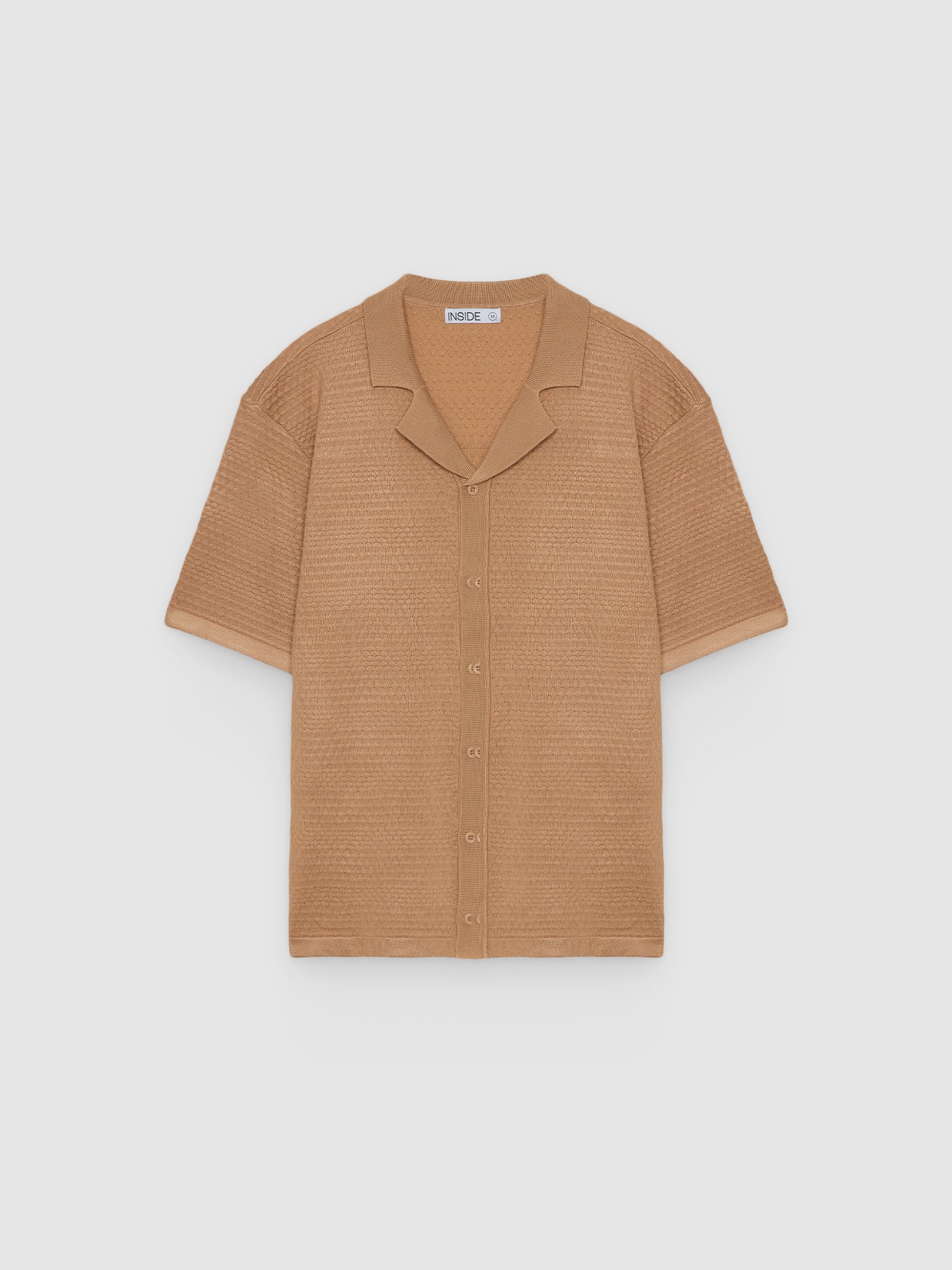 Resort-collar knit shirt beige middle front view