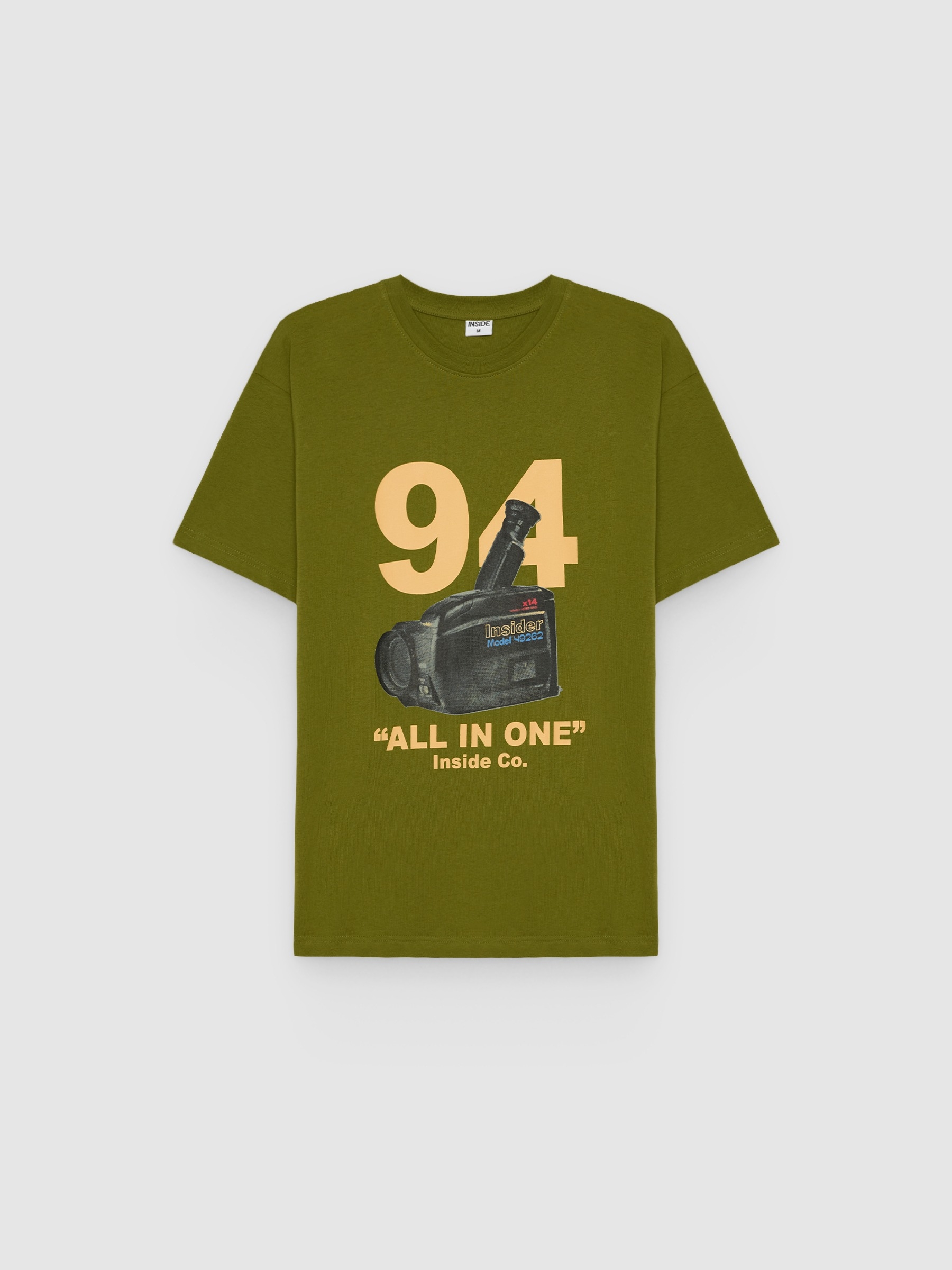 T-shirt with retro print green middle front view