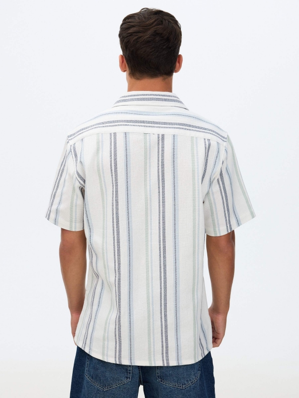 Camisa rústica de rayas blanco vista media trasera