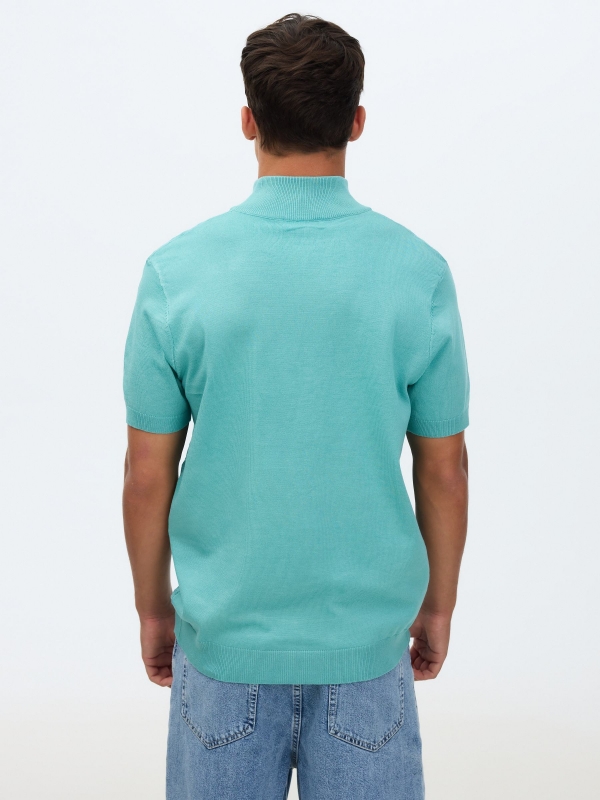Knit turtleneck T-shirt green middle back view