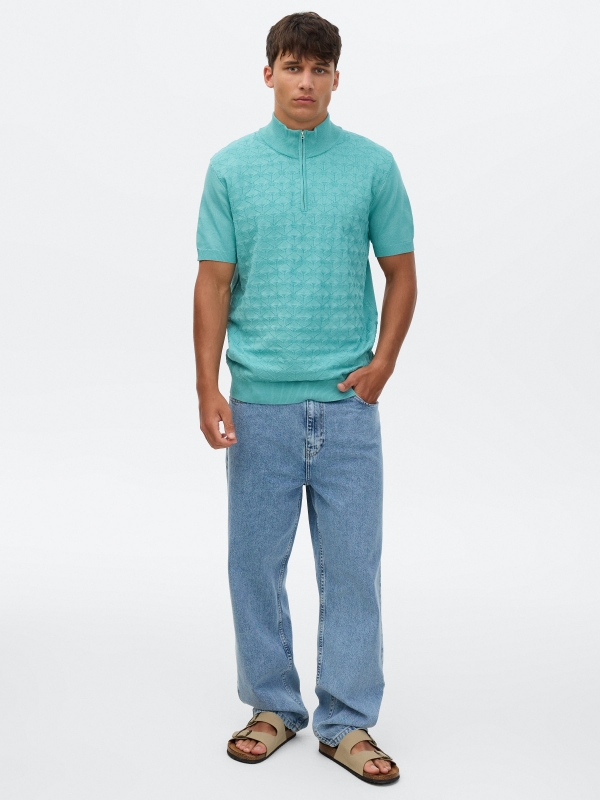 Knit turtleneck T-shirt green front view