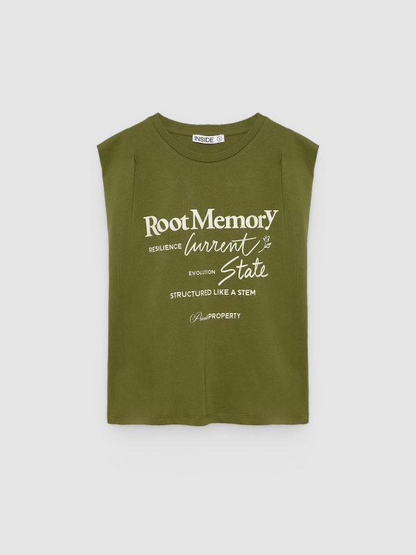 %Pto% Sleeveless T-shirt with text print green front view
