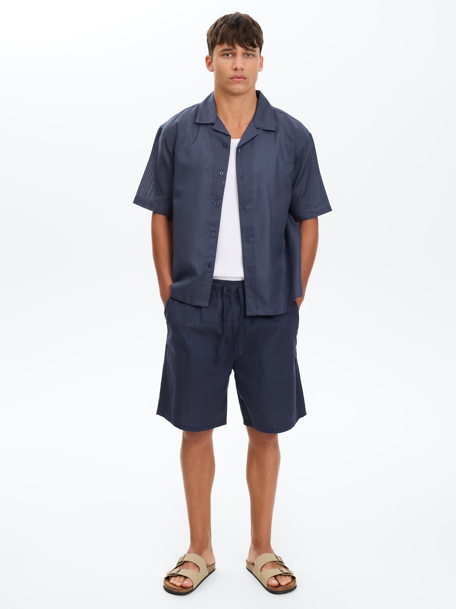 Oversized cotton shirt navy middle front view