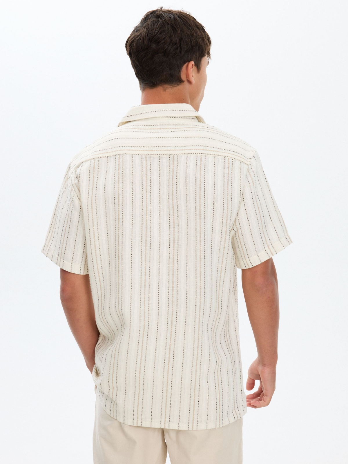 Striped cotton resort shirt off white middle back view