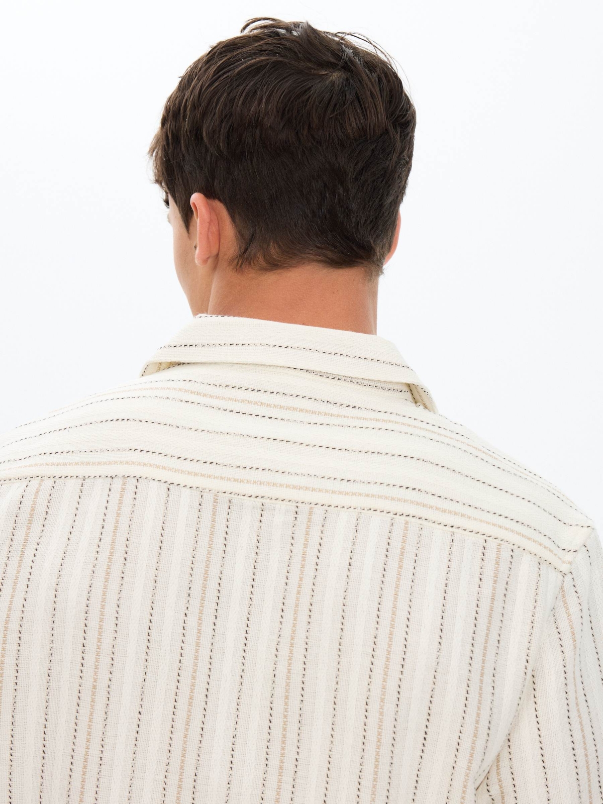 Striped cotton resort shirt off white detail view
