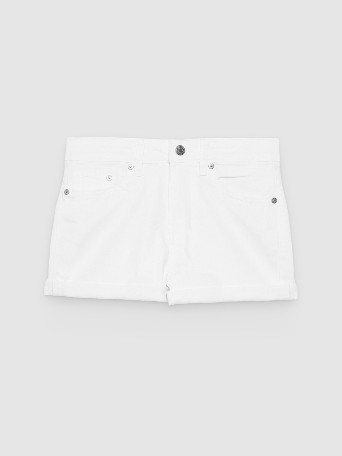 %Pto% Shorts sarja tiro médio branco vista frontal