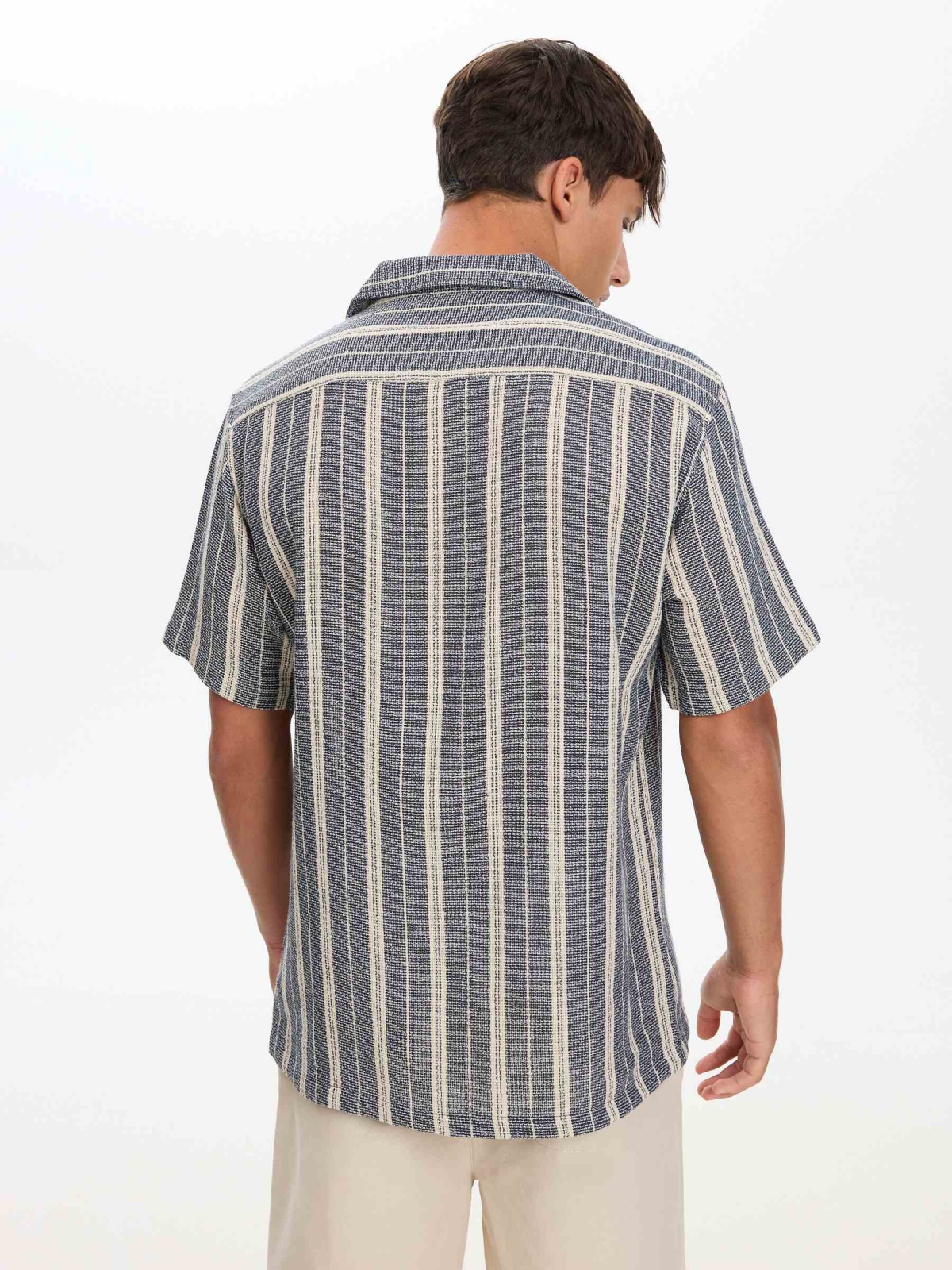 Rustic striped shirt beige middle back view