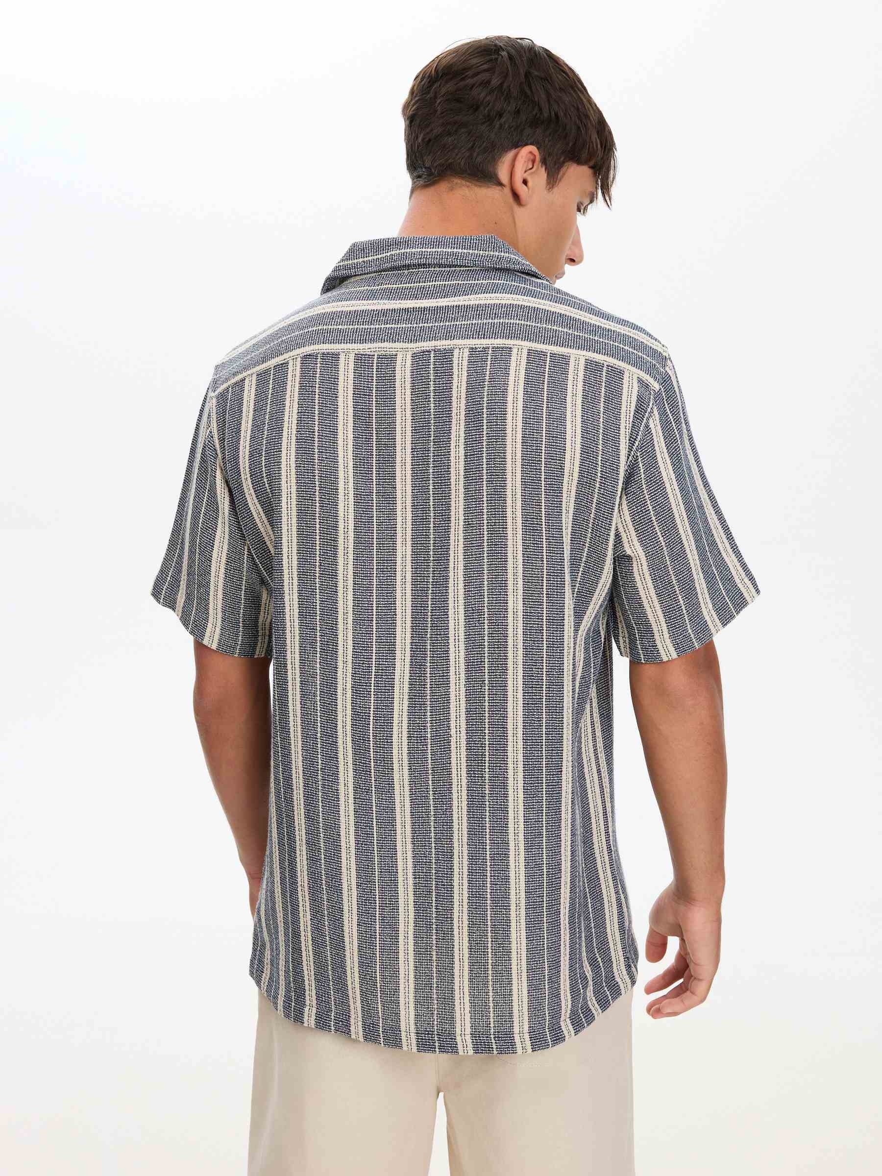 Rustic striped shirt beige middle front view
