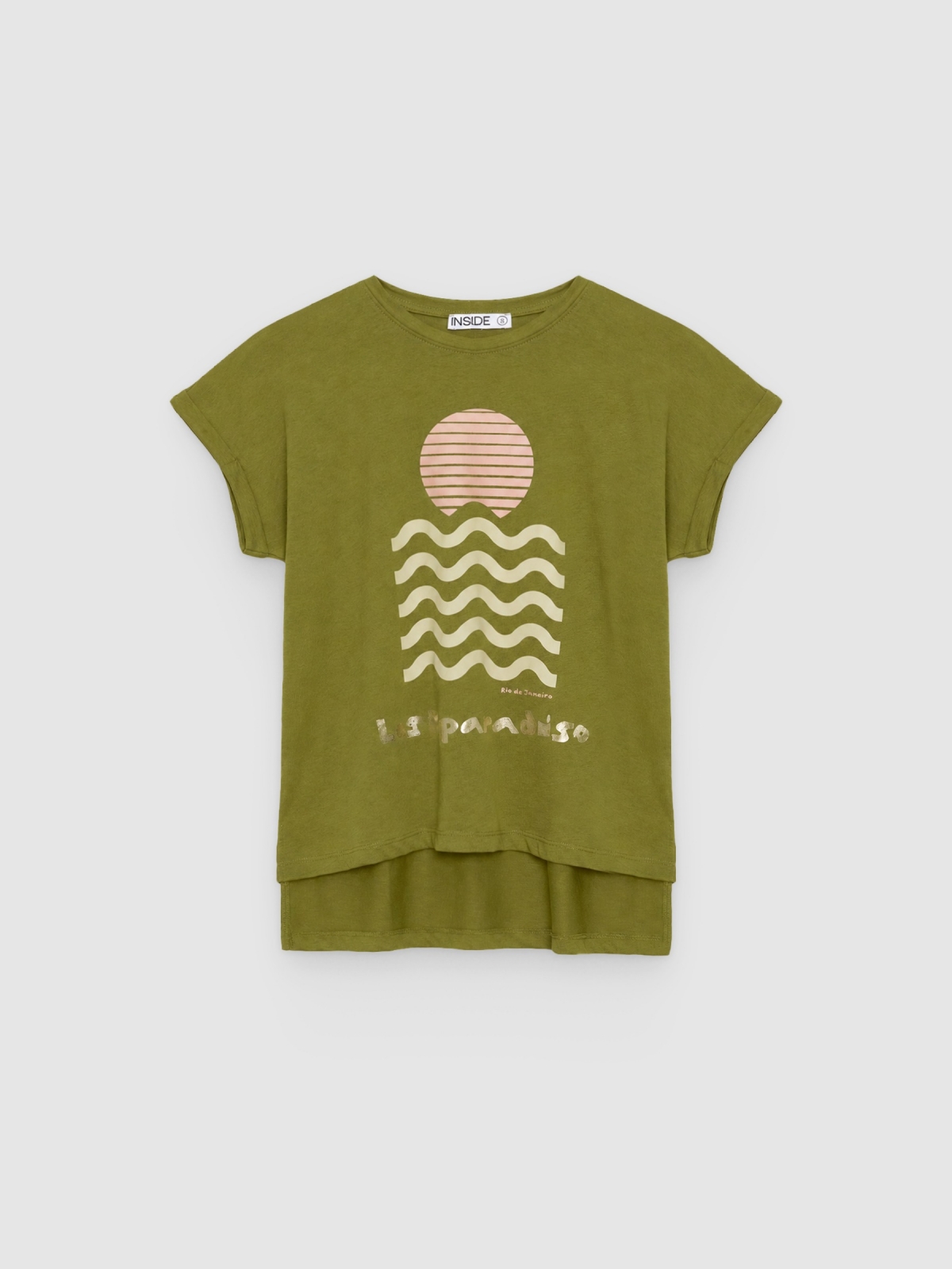 %Pto% Camiseta oversized longa verde oliva vista frontal