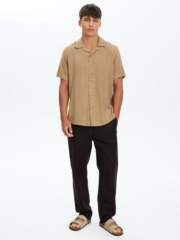 Linen resort shirt beige front view