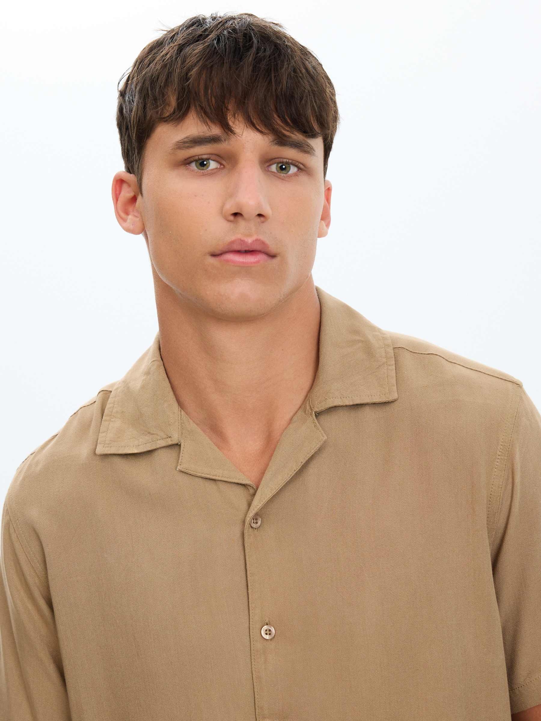 Linen resort shirt beige middle front view