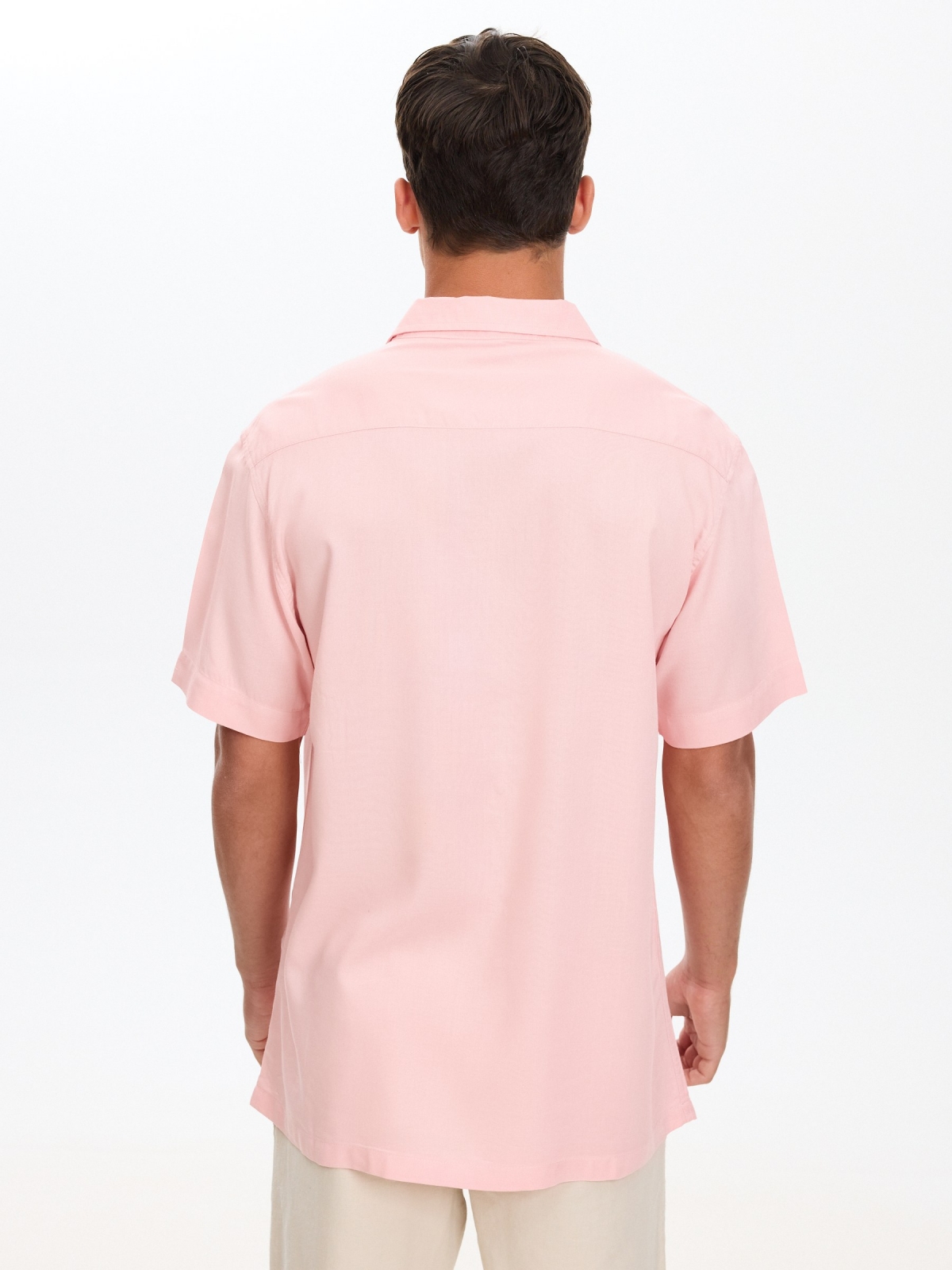 Camisa lino slim rosa vista media trasera