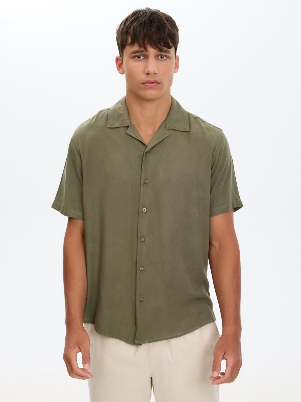 Linen resort shirt khaki middle front view