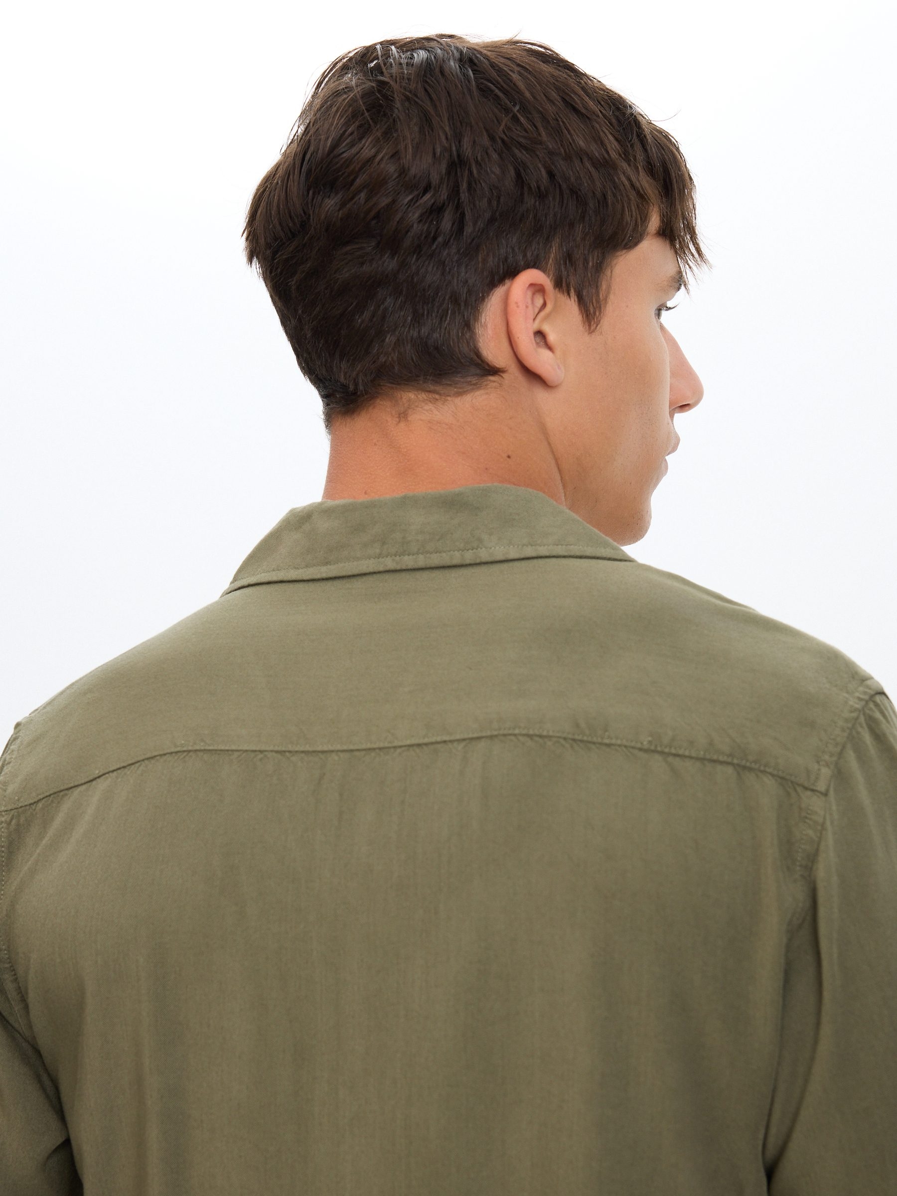 Linen resort shirt khaki middle front view