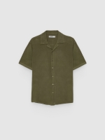 %Pto% Linen resort shirt khaki front view