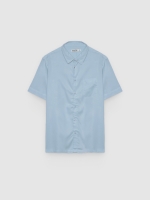 %Pto% Camisa de linho manga curta azul céu vista frontal