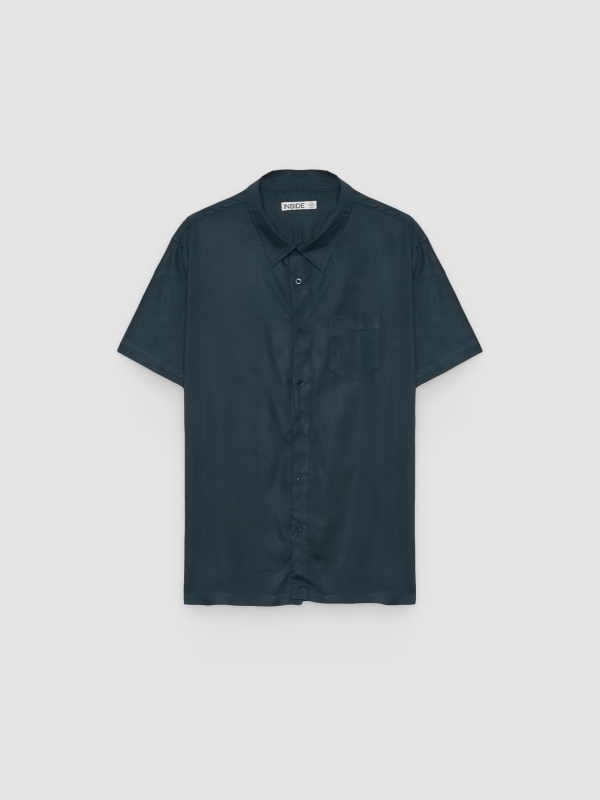  Short-sleeve linen shirt navy front view