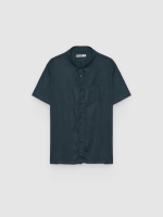 %Pto% Short-sleeve linen shirt navy front view